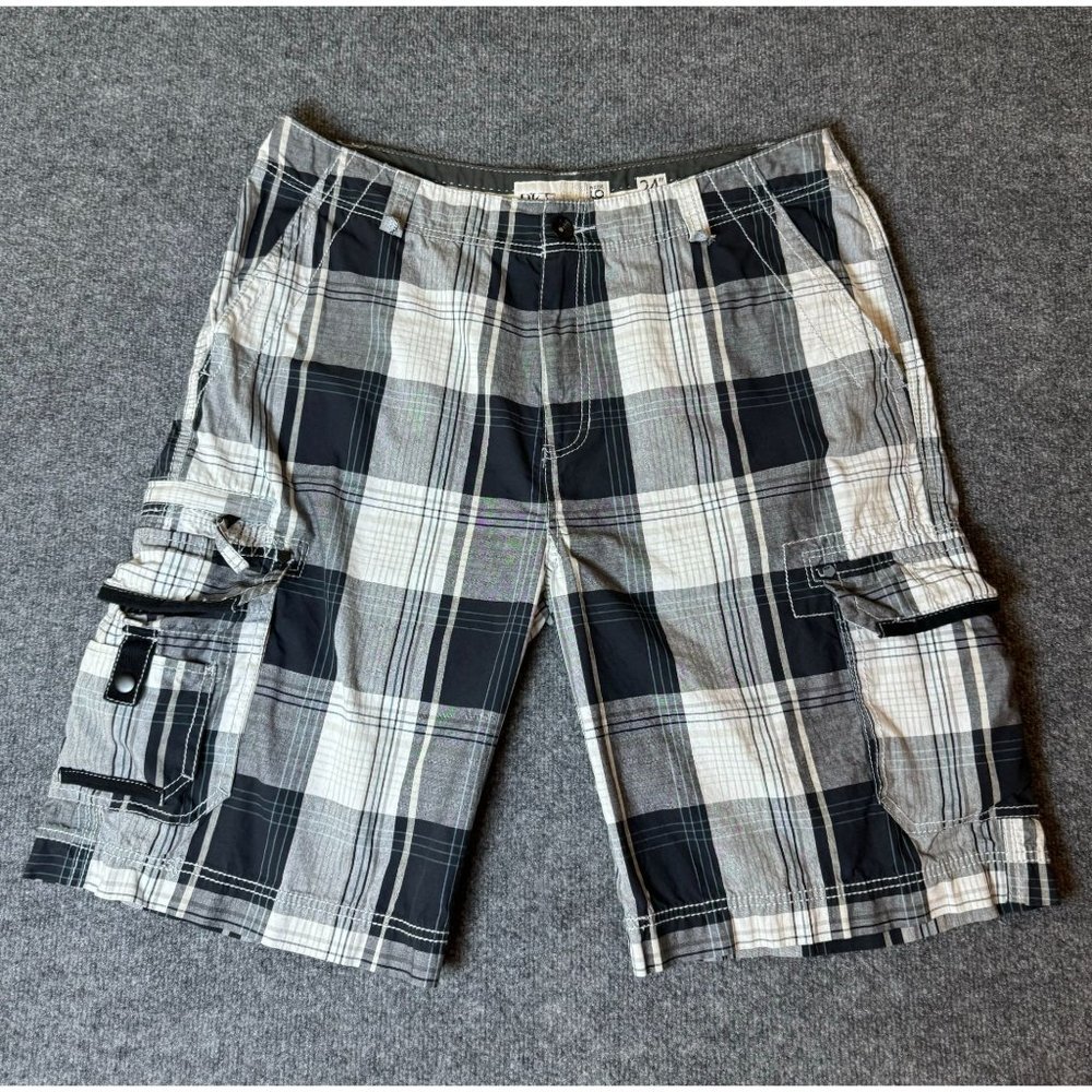 BKE Black and White Plaid Cargo Shorts